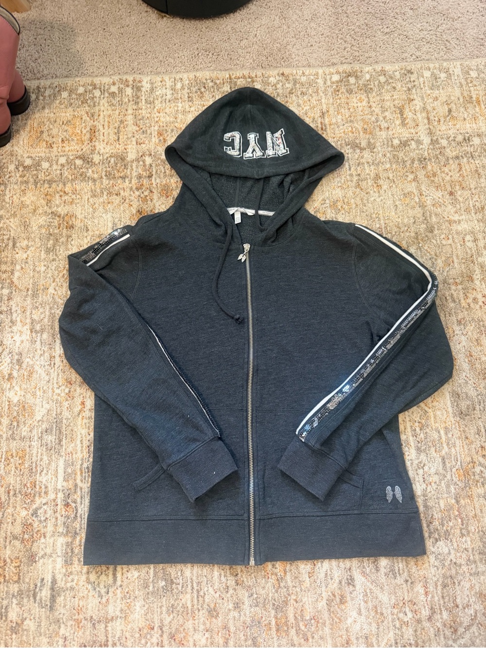 Victoria's Secret Black Zip-Up Hoodie with NYC Hood Graphic